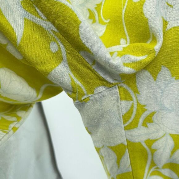 Marc New York Chartreuse Floral High Waisted Wide Leg Crop Pants M Linen Blend - Picture 4 of 13